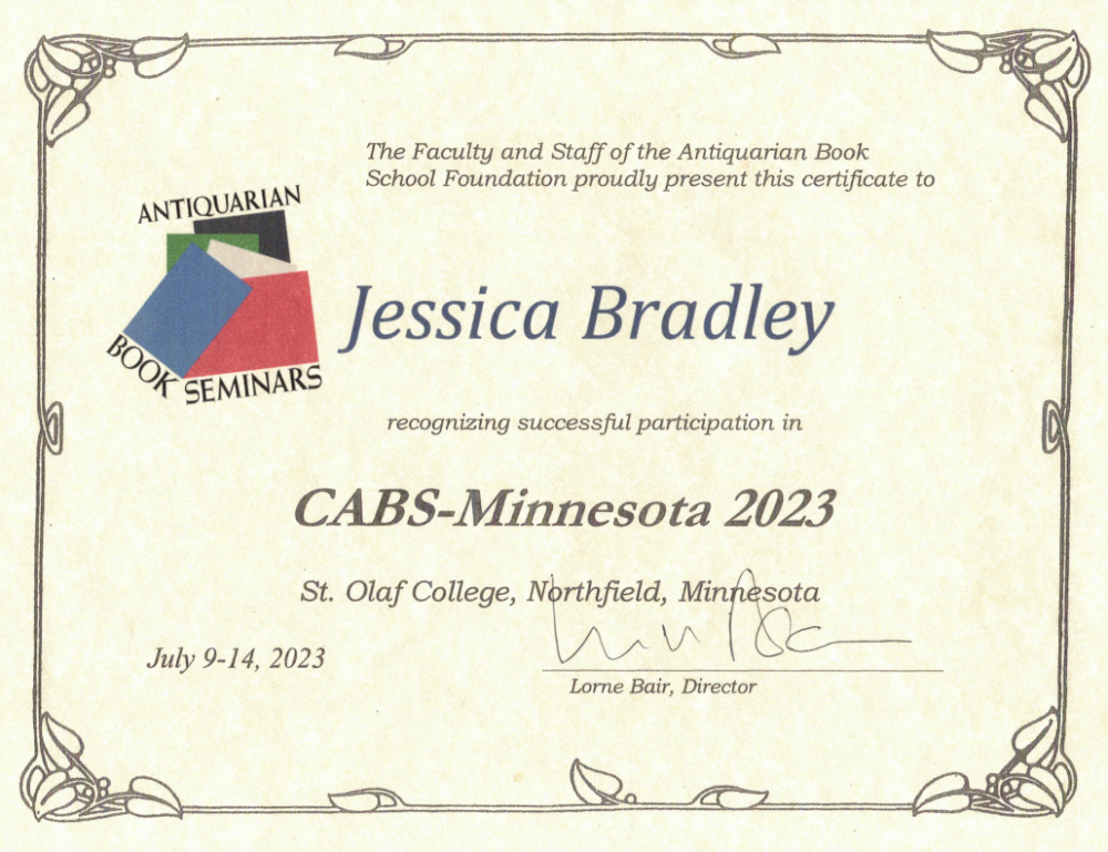 Jessica's Graduation Certificate from CABS Minnesota, 2023! What an amazing conference!